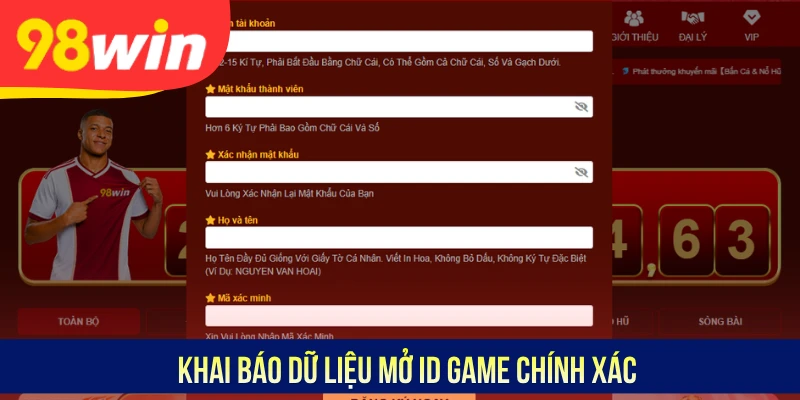 Khai báo dữ liệu mở ID game chính xác